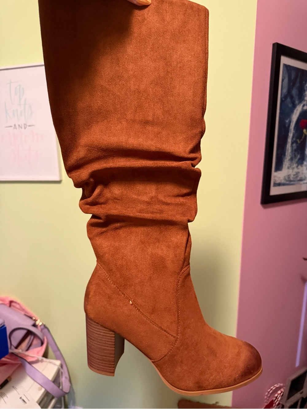 Tall Slouchy Mid-Heel Women's Boots - Cognac